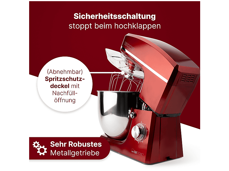 Robot de cocina - Clatronic 263958, 1500 W, 10 l, Rojo