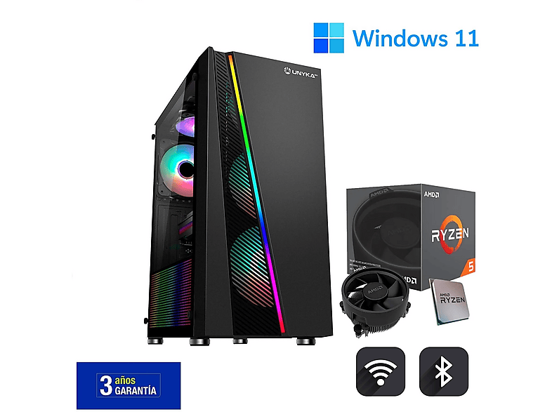 PC Gaming - Joybe Computers Gaming Avanzado AMD Ryzen 5 5600G, 32 GB RAM, 512 GB SSD, Radeon™ RX Vega 7, Windows 11 Pro, Negro