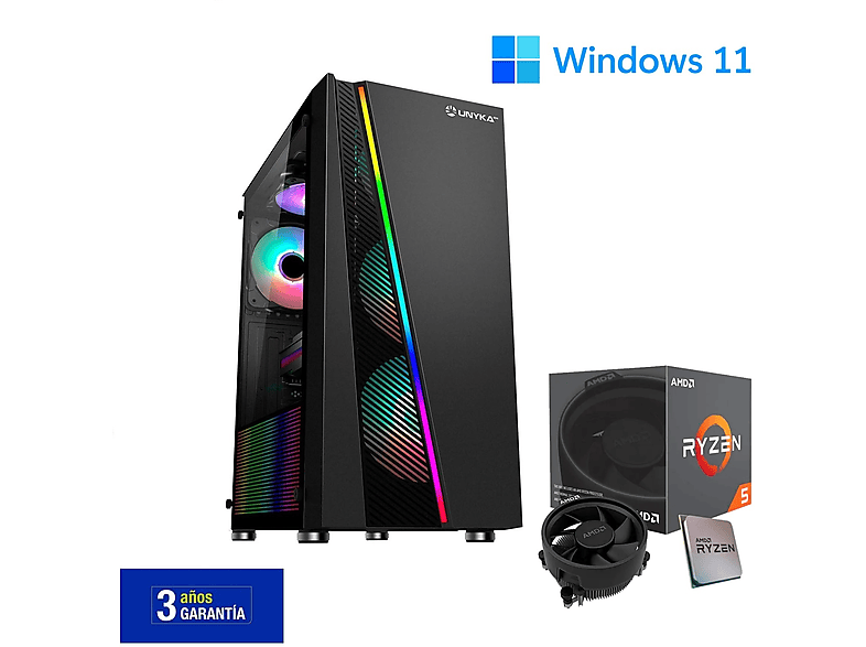 PC Gaming - Joybe Computers Gamin Pro Avanzado AMD RYZEN 5 5600G, 32 GB RAM, 1 TB SSD, Radeon™ RX Vega 7, Windows 11 Pro, Negro
