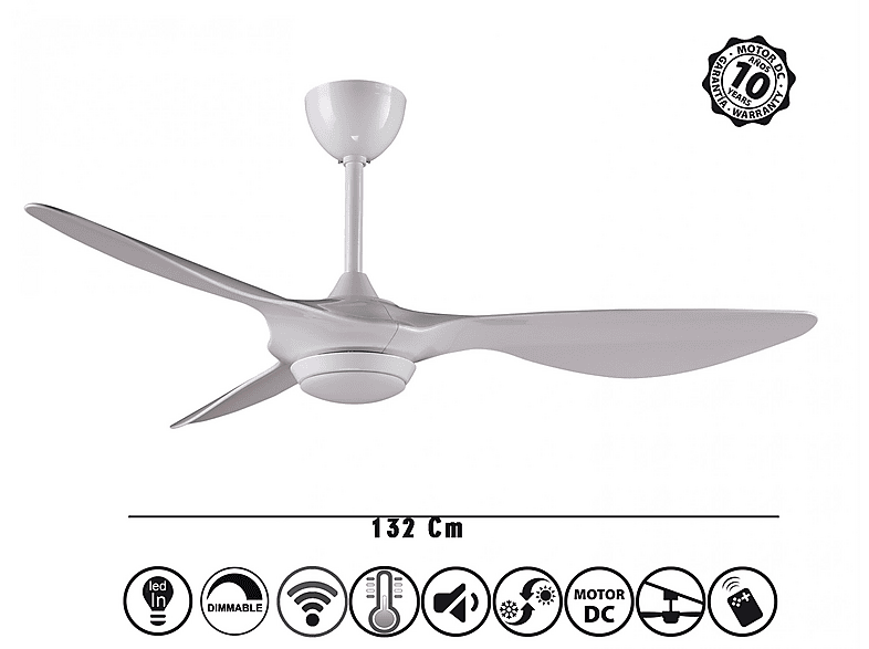 Ventilador de techo - Klassfan HELIX WHITE, 40 W, 6 velocidades, Blanco
