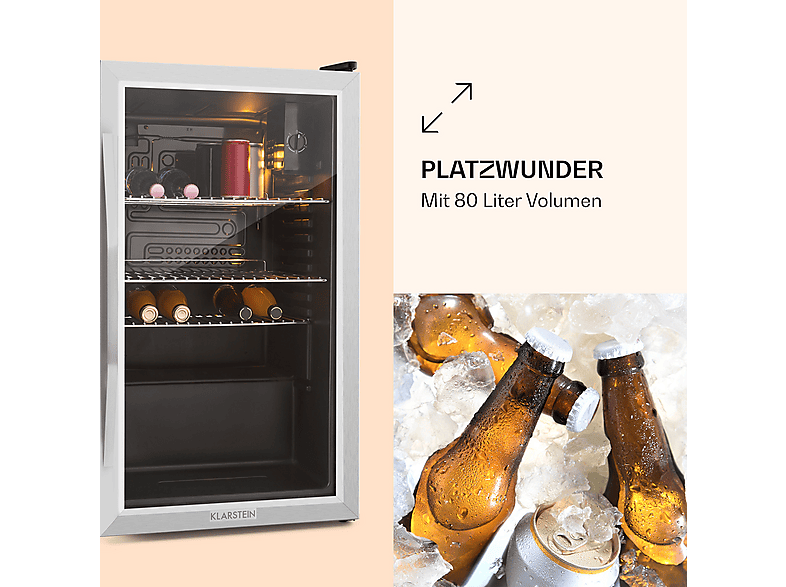 Nevera pequeña - Klarstein Beersafe XXL, Altura 830 mm, Acero Inoxidable