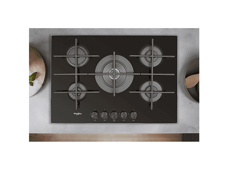 Placa de gas - Whirlpool GOWL 728/NB, 5 zonas, 730 mm, Negro