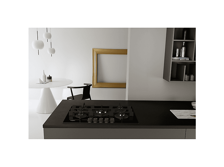 Placa de gas - Whirlpool GOWL 728/NB, 5 zonas, 730 mm, Negro