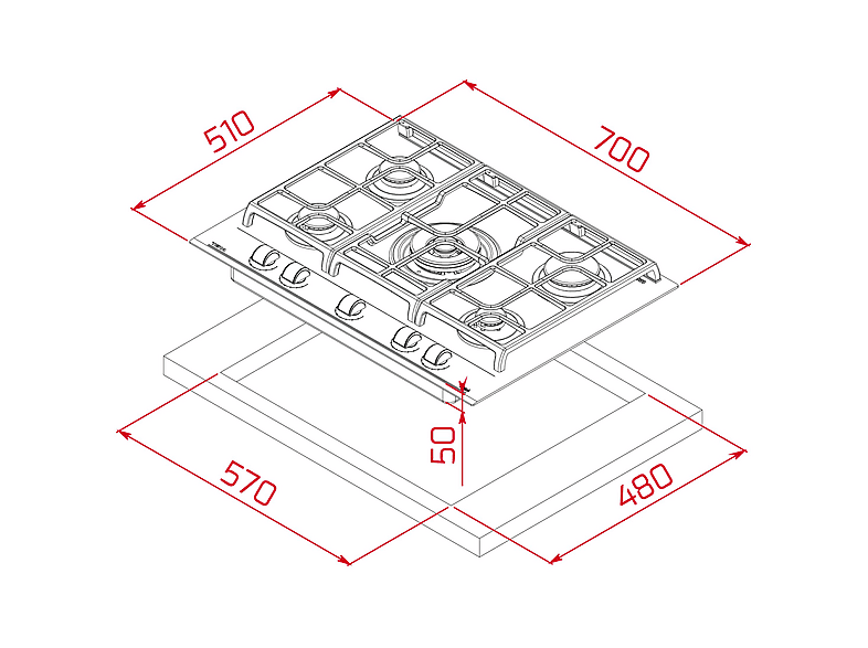 Placa de gas - Teka 112570052 CTGAS GZC 75330 XBN, 5 zonas, Gas natural, 700 mm, Negro