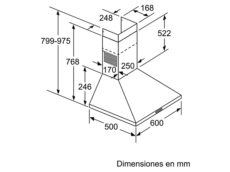 Campana decorativa - Balay 3BC666MB, 3 velocidades, 570 m³/h, 600 mm, Blanco