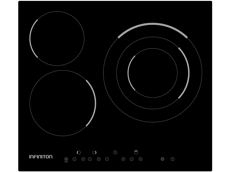 Placa vitrocerámica - Infiniton VIT3F30D, 3 zonas, 590 mm, Negro