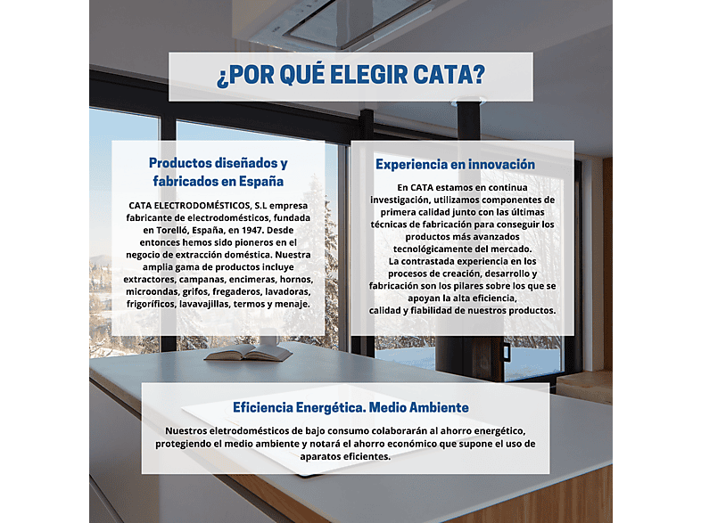Campana decorativa - Cata 02050305 BETA 600 X/D, 3 velocidades, 850 m³/h, 60 cm, Inox