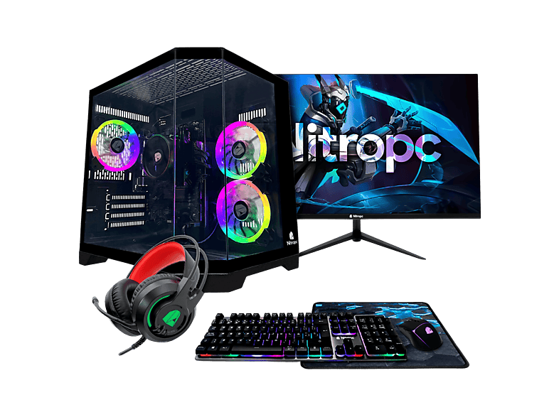 PC Gaming - Nitropc Pack Avanzado, AMD Ryzen 5 3400G (4 núcleos, 8 hilos | 3,70 GHz hasta 4,2 GHz), Monitor 24" 165Hz IPS, 16 GB RAM, 480 GB SSD