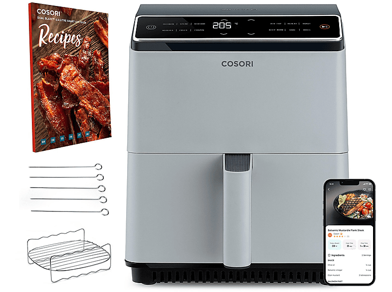Freidora de aire - Cosori KOSP0015EUN DUAL BLAZE CHEF GRIS., 1700 W, 6,4 l