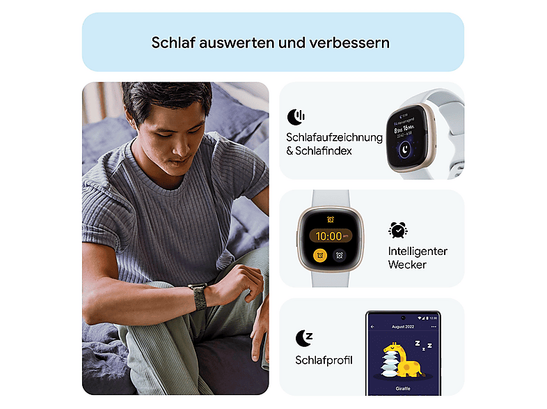 Smartwatch - Fitbit SENSE 2 AZUL ORO, 4.05 cm, Aluminio