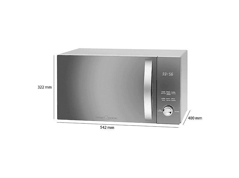 Microondas - Proficook 501176, 2300 W, 5 potencia, 23 l, Inox