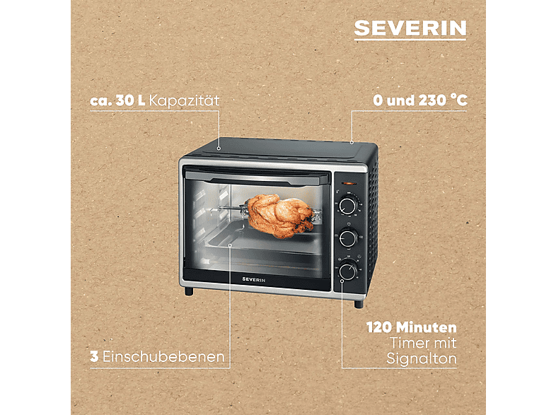 Horno de sobremesa - Severin TO 2056, 1600 W, 30 l, negro