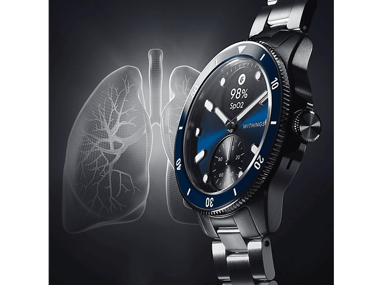 Smartwatch - Withings SCANWATCHHORIZONBLUE, Acero inoxidable, Azul