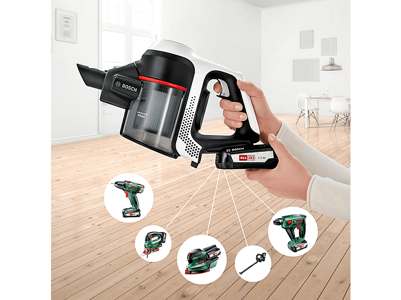 Aspirador de mano - Bosch BCS61113, 6 W, Depósito 0,3 l, Autonomía 30 min, Blanco