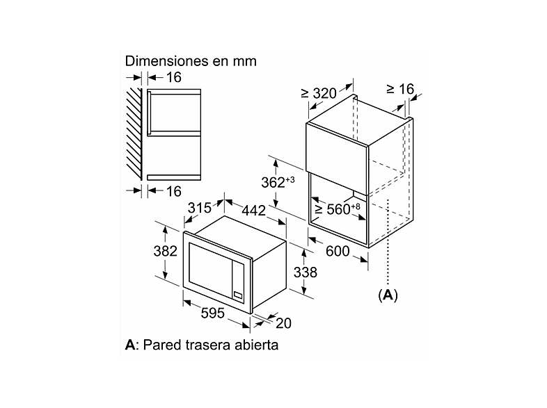 Microondas integrable - Balay 3CG6142X3, 800 W, 5 niveles potencia, 20 l, Inox