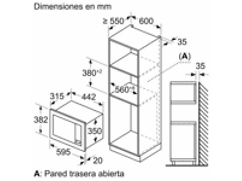 Microondas integrable - Balay 3CG6142X3, 800 W, 5 niveles potencia, 20 l, Inox