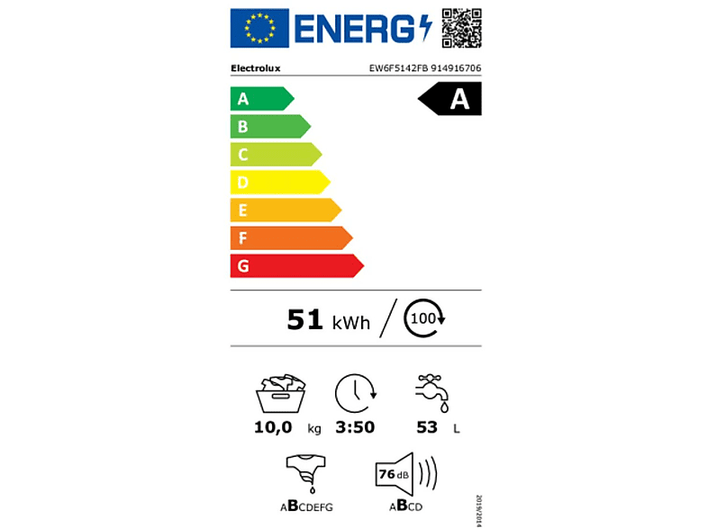 Lavadora carga frontal - Electrolux EW6F5142FB, 10 kg, Blanco
