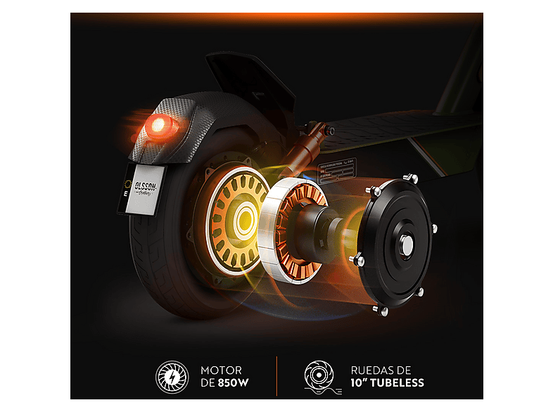Patinete eléctrico - Olsson MAMBA LITE homologado DGT 35km autonomía, Pot. máx. 850 W, Carga máx. 120 kg, hasta 35 km autonomía, 10000 mAh