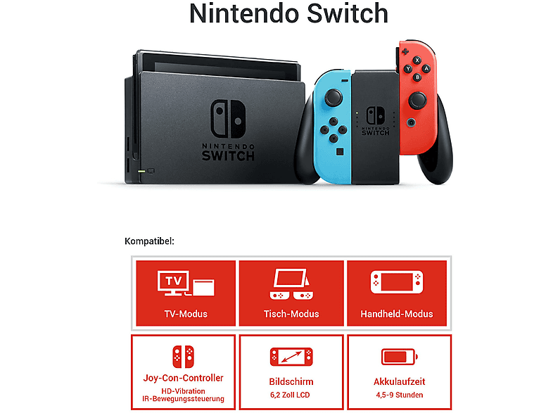 Consola Nintendo Switch - Nintendo CONSOLA SWITCH AZUL/ROJO NEON, 32 GB
