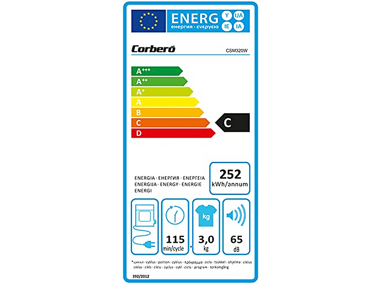 Secadora evacuación - Corbero CSM320W, 5 programas, Blanco