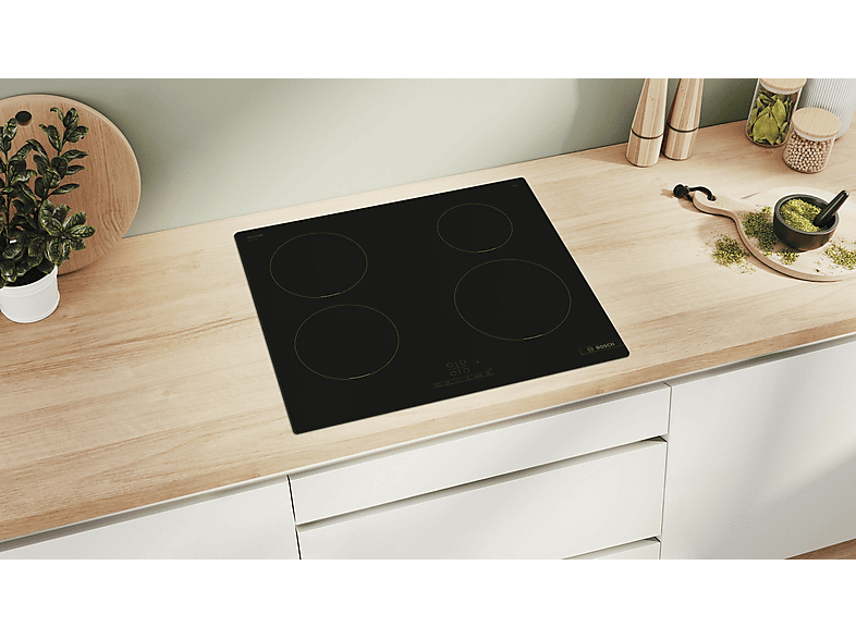 Encimera inducción - Bosch PUE611BB5E, 4 zonas, 592 mm, Negro